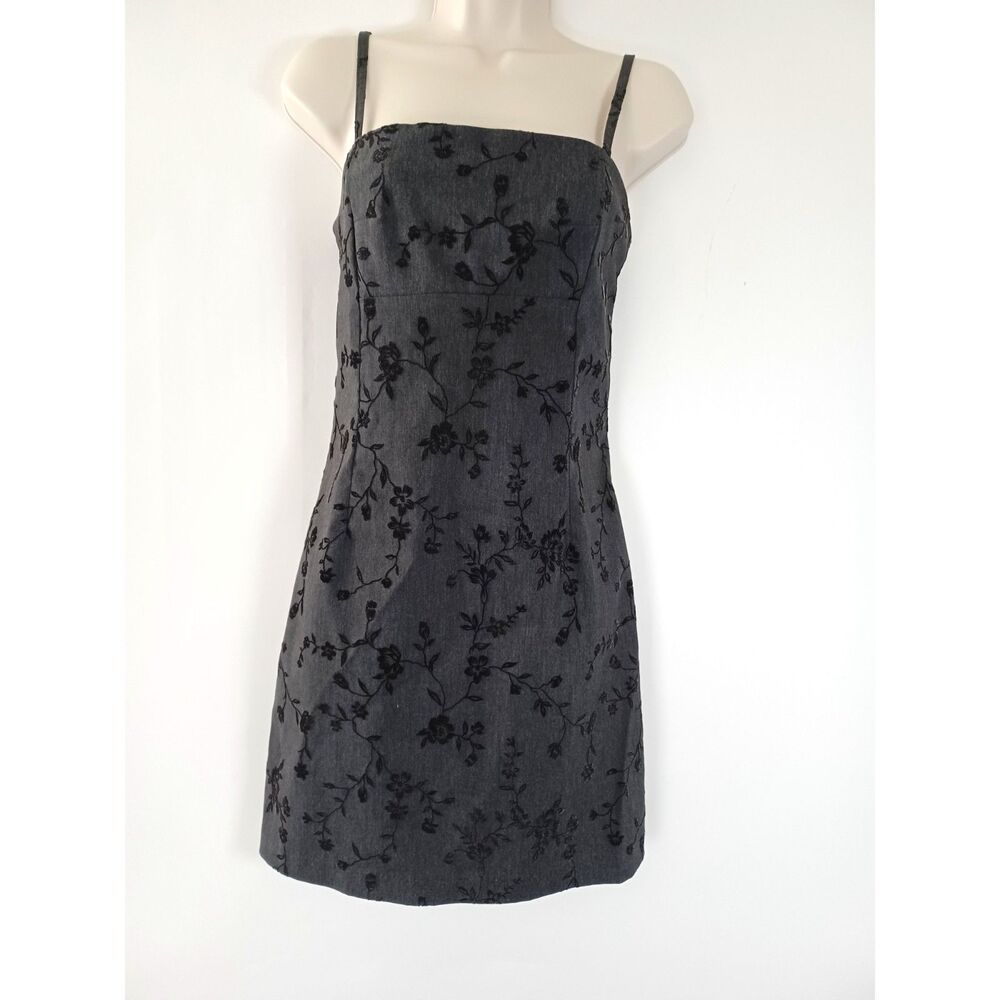 Vntg Y2K 90s‎ Charlotte Russe Mini Dress Velvet Denim Stretch Homecoming Medium